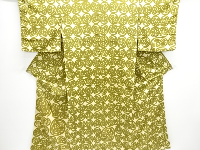 アンティーク　作家物　型染抽象模様刺繍着物